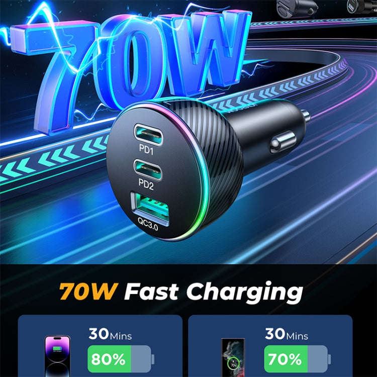 JOYROOM JR-CL26 70W 3-port USB+USB-C / Type-C Car Charger(Black)