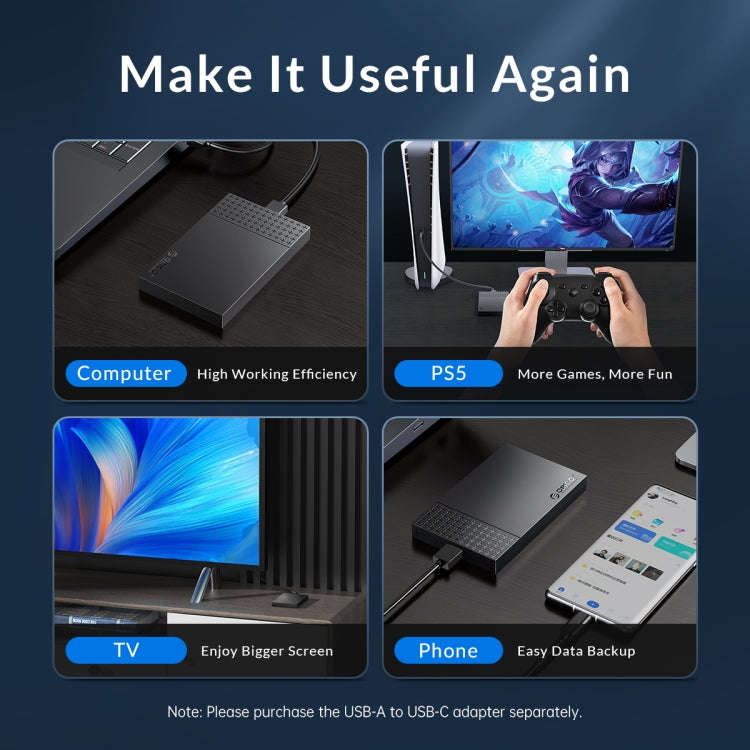 ORICO ORICO-2526C3-V1 2.5 inch USB 3.0 USB-A to Type-C Hard Drive Enclosure External Storage Case...