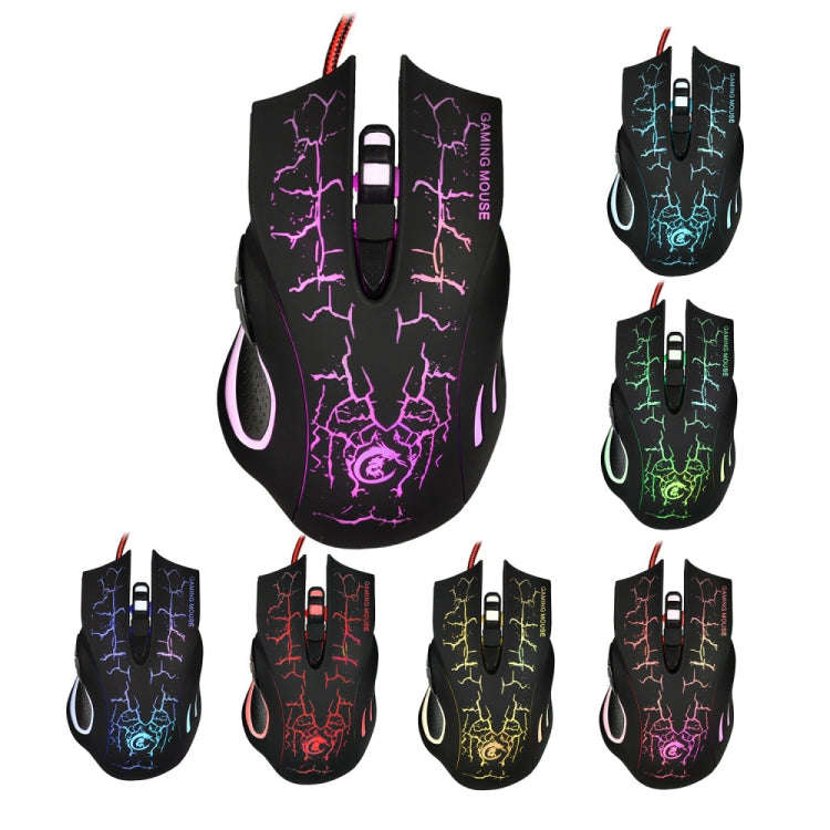 HXSJ A888B 6-keys Crackle Colorful Lighting Wired Gaming Mouse(Black)