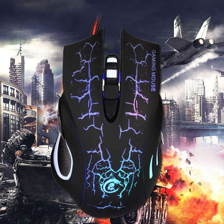 HXSJ A888B 6-keys Crackle Colorful Lighting Wired Gaming Mouse(Black)