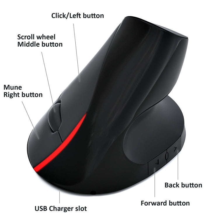 HXSJ A889 6 Keys 2400DPI 2.4GHz Vertical Wireless Mouse Rechargeable(Black)