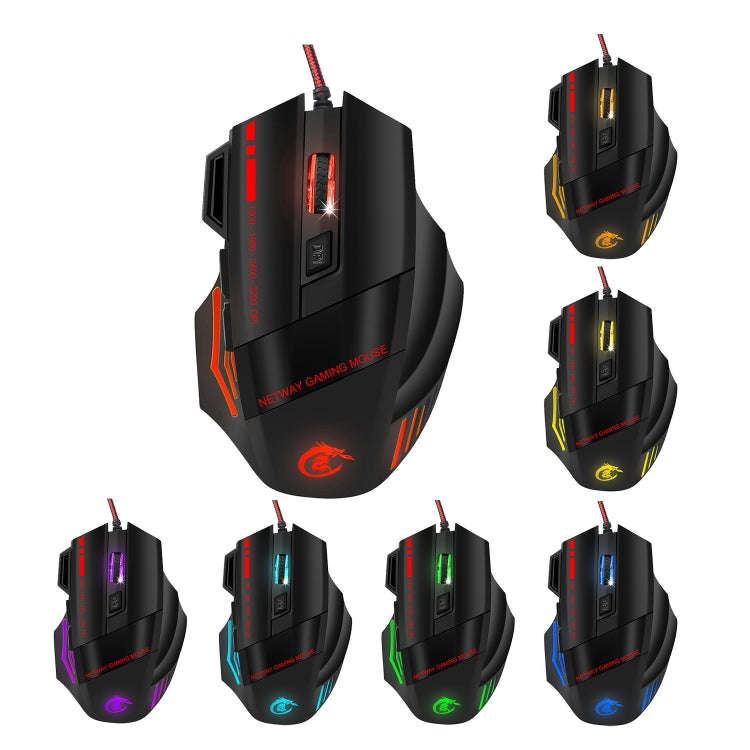 HXSJ A907 7 Keys Colorful Luminous 7D Wired Gaming Mouse(Black)