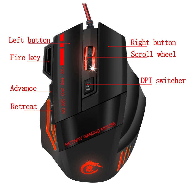 HXSJ A907 7 Keys Colorful Luminous 7D Wired Gaming Mouse(Black)
