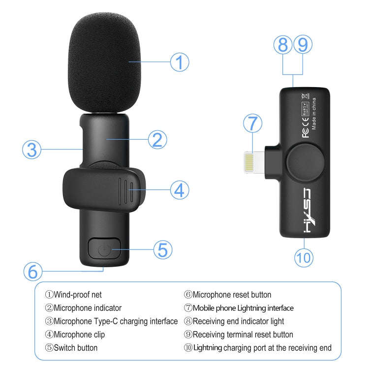 HXSJ F18 2.4G 8 Pin Noise Reduction Lavalier Wireless Microphone(Black)