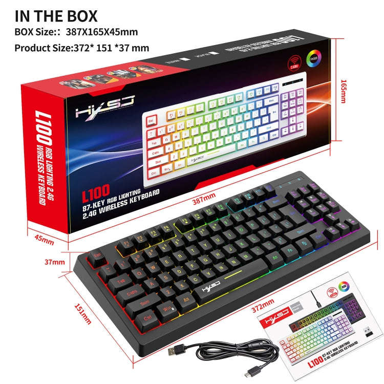 HXSJ L100 87 Keys RGB Backlit Film 2.4G Wireless Keyboard(Black)