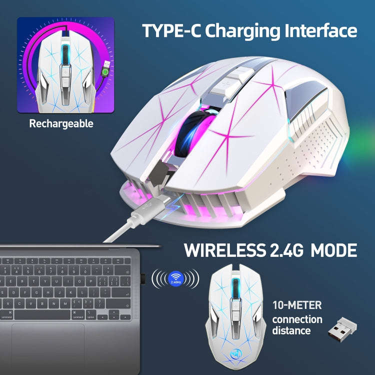 HXSJ T300 7 Keys 2400DPI 2.4G Colorful Luminous Wireless Mouse(White)