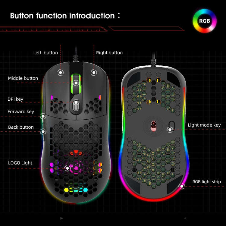 HXSJ X600 6 Keys RGB Luminous Macro Programming Wired Gaming Mouse(Black)