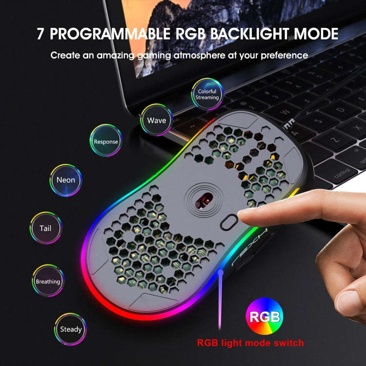 HXSJ X600 6 Keys RGB Luminous Macro Programming Wired Gaming Mouse(Black)
