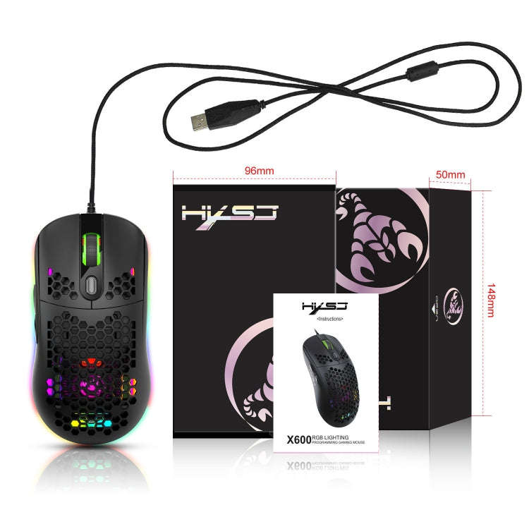 HXSJ X600 6 Keys RGB Luminous Macro Programming Wired Gaming Mouse(Black)