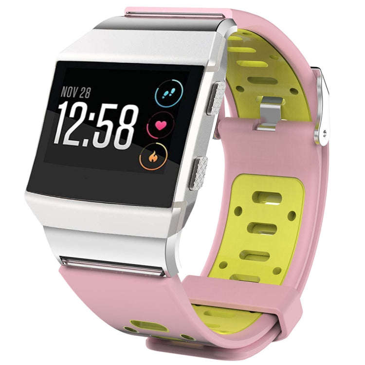 For Fitbit Ionic Two-tone Silicone  Watch Band with Buckle & Connector(Pink + Yellow)