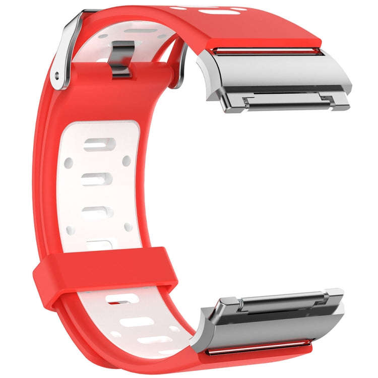 For Fitbit Ionic Two-tone Silicone  Watch Band with Buckle & Connector(Red + White)