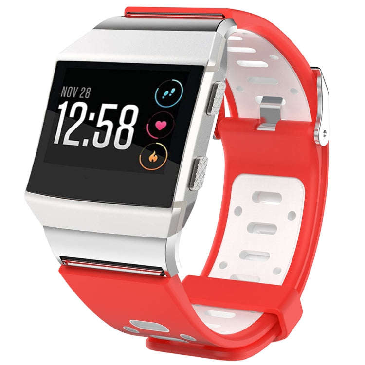 For Fitbit Ionic Two-tone Silicone  Watch Band with Buckle & Connector(Red + White)