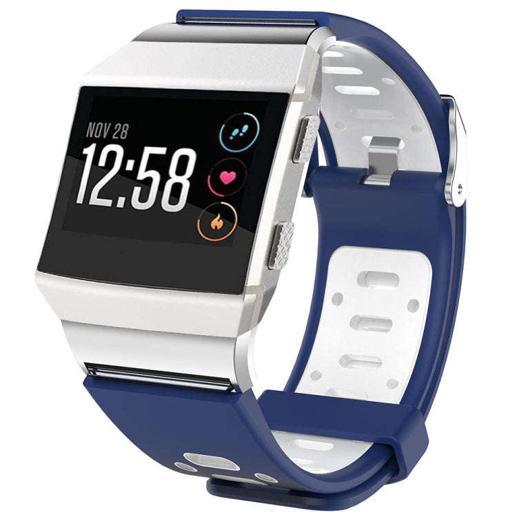 For Fitbit Ionic Two-tone Silicone  Watch Band with Buckle & Connector(Dark Blue + White)