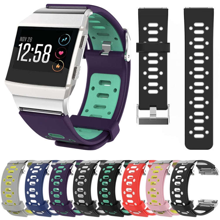 For Fitbit Ionic Two-tone Silicone  Watch Band with Buckle & Connector(Dark Blue + White)