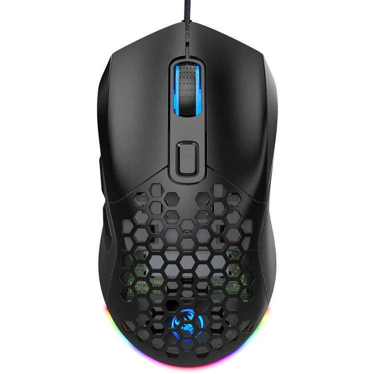 HXSJ X300 7200DPI RGB Backlight Interchangeable Back Cover Hole Gaming Wired Mouse(Black)