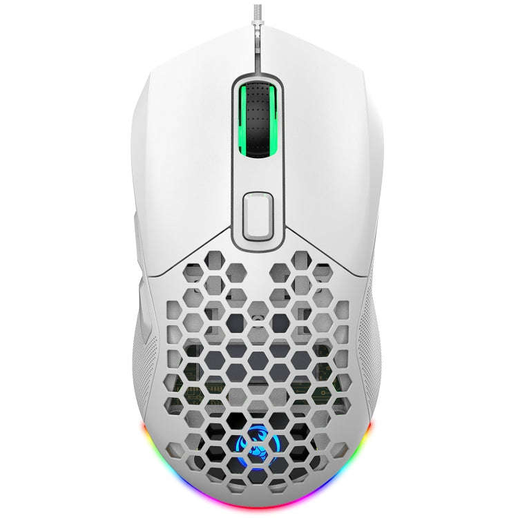 HXSJ X300 7200DPI RGB Backlight Interchangeable Back Cover Hole Gaming Wired Mouse(White)