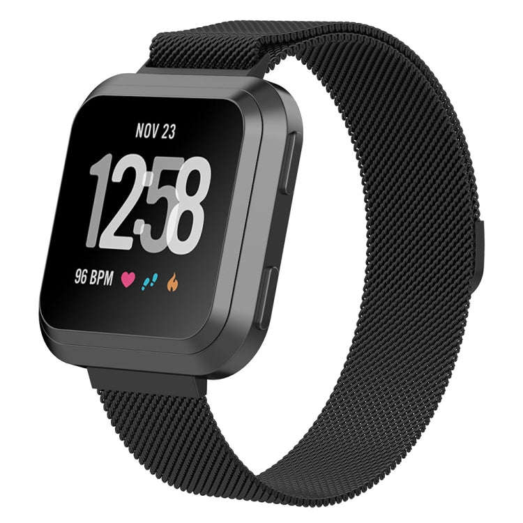 For Fitbit Versa Milanese  Watch Band, Size:L(Black)