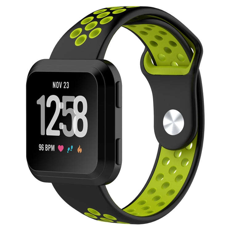 For Fitbit Versa Two-tone Silicone  Watch Band(Black + Green)