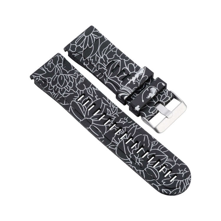 For Garmin Fenix 5X (26mm) / Fenix3 / Fenix3 HR Silicone Watch Band(Black White Flowers)