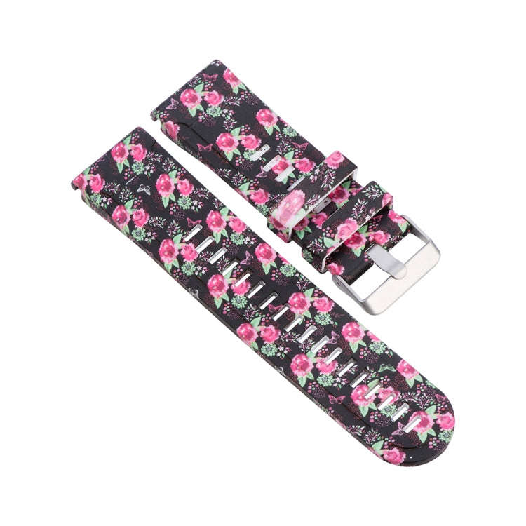 For Garmin Fenix 5X (26mm) / Fenix3 / Fenix3 HR Silicone Watch Band(Black Red Flowers)