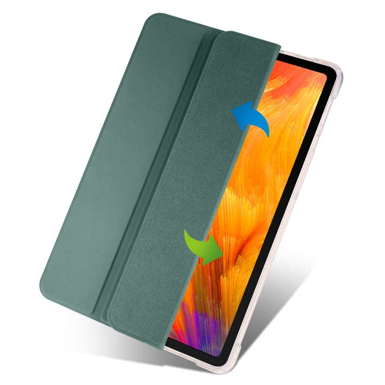 For Huawei MatePad SE 3-folding Transparent TPU Smart Leather Tablet Case with Pen Slot(Green)