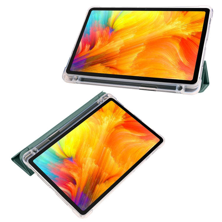 For Huawei MatePad SE 3-folding Transparent TPU Smart Leather Tablet Case with Pen Slot(Green)