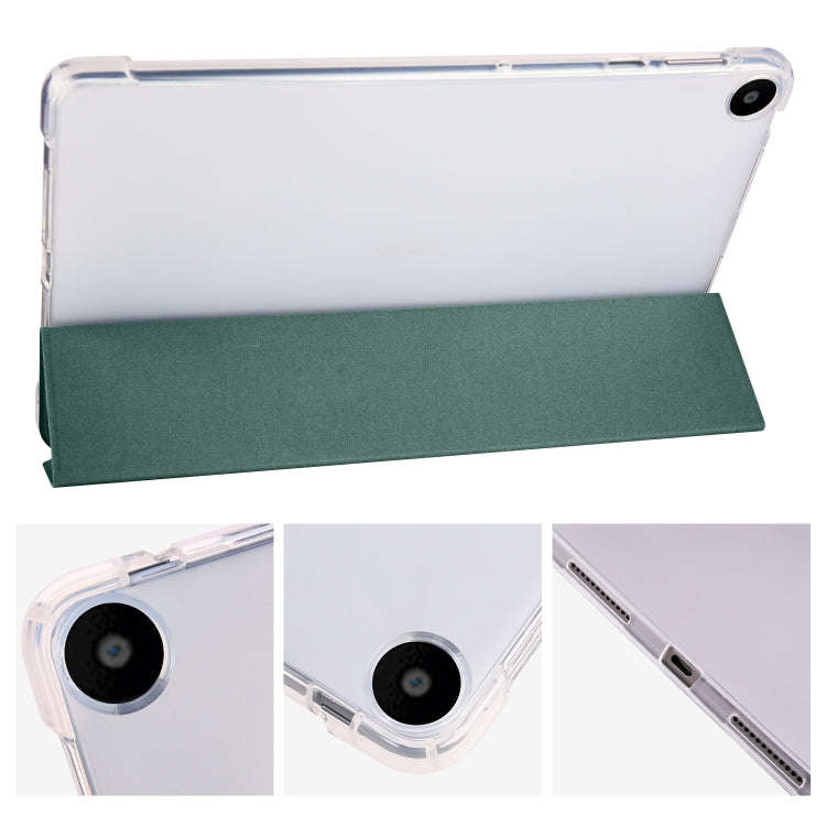 For Huawei MatePad SE 3-folding Transparent TPU Smart Leather Tablet Case with Pen Slot(Green)
