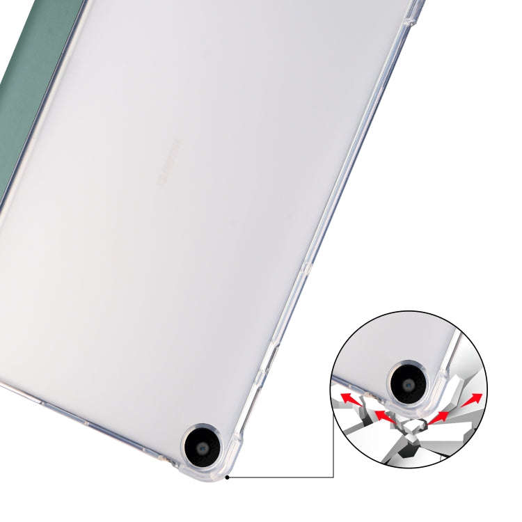 For Huawei MatePad SE 3-folding Transparent TPU Smart Leather Tablet Case with Pen Slot(Green)