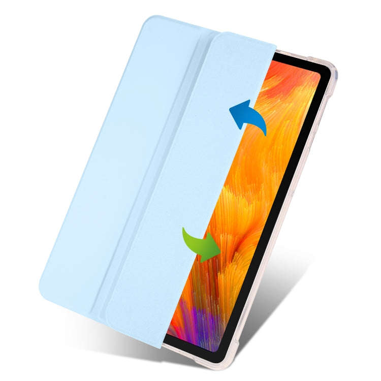 For Huawei MatePad SE 3-folding Transparent TPU Smart Leather Tablet Case with Pen Slot(Ice Blue)