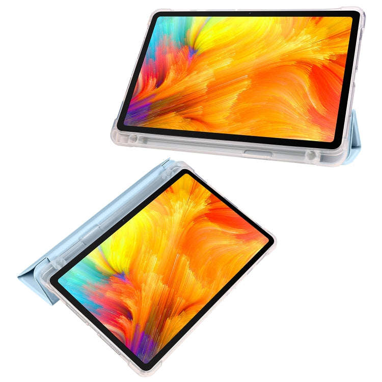 For Huawei MatePad SE 3-folding Transparent TPU Smart Leather Tablet Case with Pen Slot(Ice Blue)