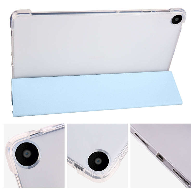 For Huawei MatePad SE 3-folding Transparent TPU Smart Leather Tablet Case with Pen Slot(Ice Blue)