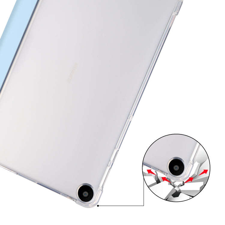 For Huawei MatePad SE 3-folding Transparent TPU Smart Leather Tablet Case with Pen Slot(Ice Blue)