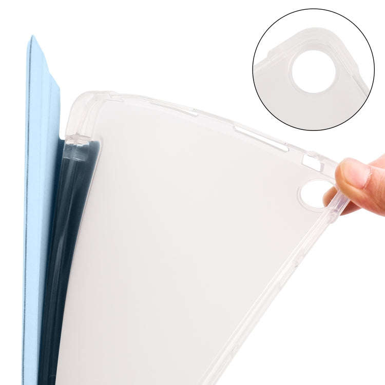 For Huawei MatePad SE 3-folding Transparent TPU Smart Leather Tablet Case with Pen Slot(Ice Blue)