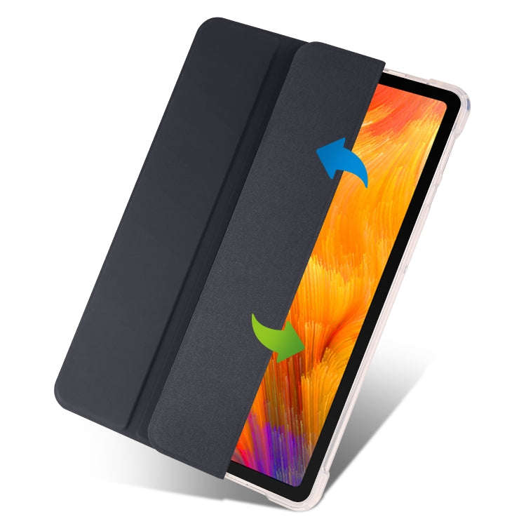 For Huawei MatePad SE 3-folding Transparent TPU Smart Leather Tablet Case with Pen Slot(Black)