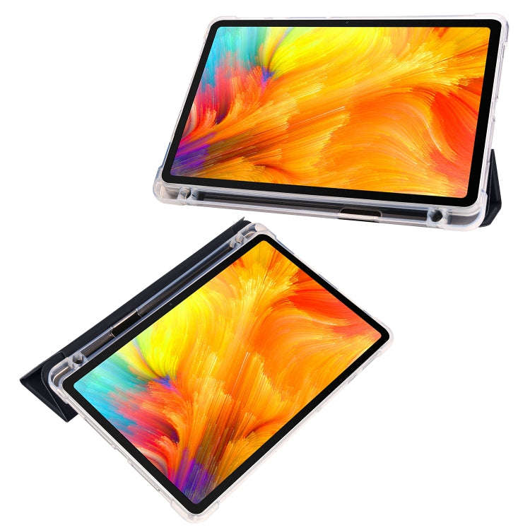 For Huawei MatePad SE 3-folding Transparent TPU Smart Leather Tablet Case with Pen Slot(Black)