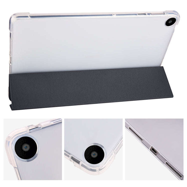 For Huawei MatePad SE 3-folding Transparent TPU Smart Leather Tablet Case with Pen Slot(Black)
