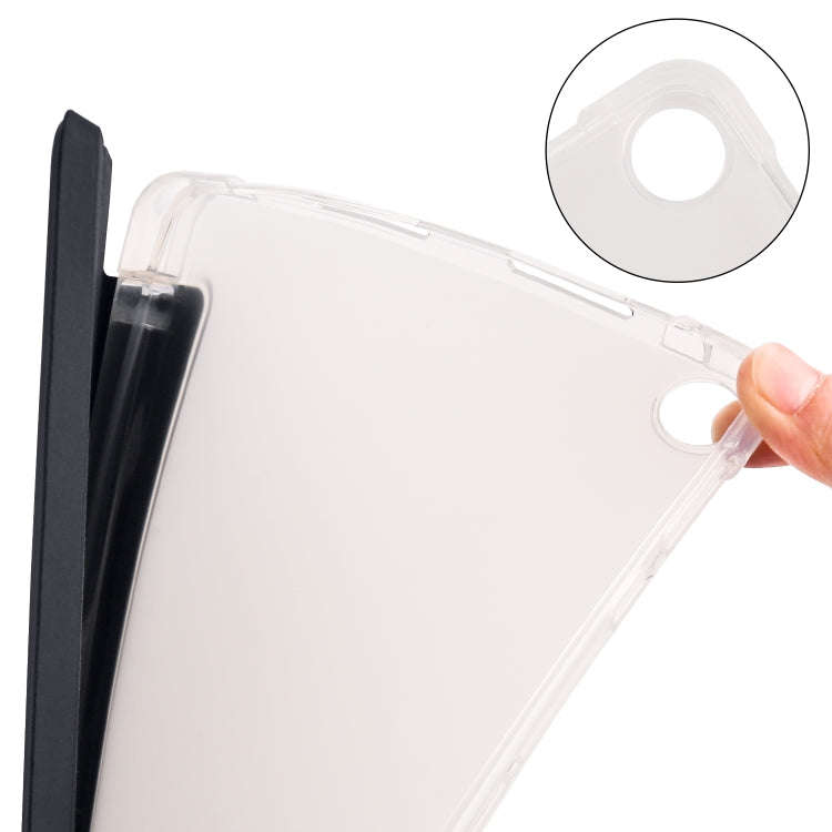 For Huawei MatePad SE 3-folding Transparent TPU Smart Leather Tablet Case with Pen Slot(Black)