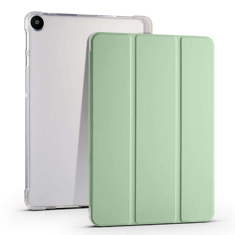 For Huawei MatePad SE 3-folding Transparent TPU Smart Leather Tablet Case with Pen Slot(Matcha Gr...