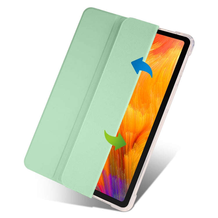 For Huawei MatePad SE 3-folding Transparent TPU Smart Leather Tablet Case with Pen Slot(Matcha Gr...