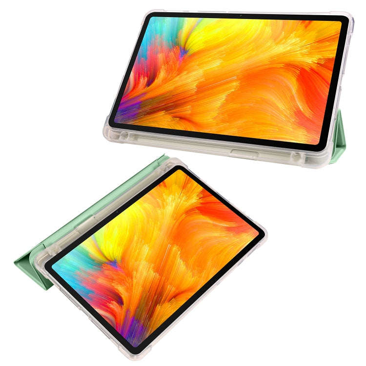 For Huawei MatePad SE 3-folding Transparent TPU Smart Leather Tablet Case with Pen Slot(Matcha Gr...