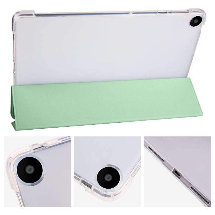 For Huawei MatePad SE 3-folding Transparent TPU Smart Leather Tablet Case with Pen Slot(Matcha Gr...
