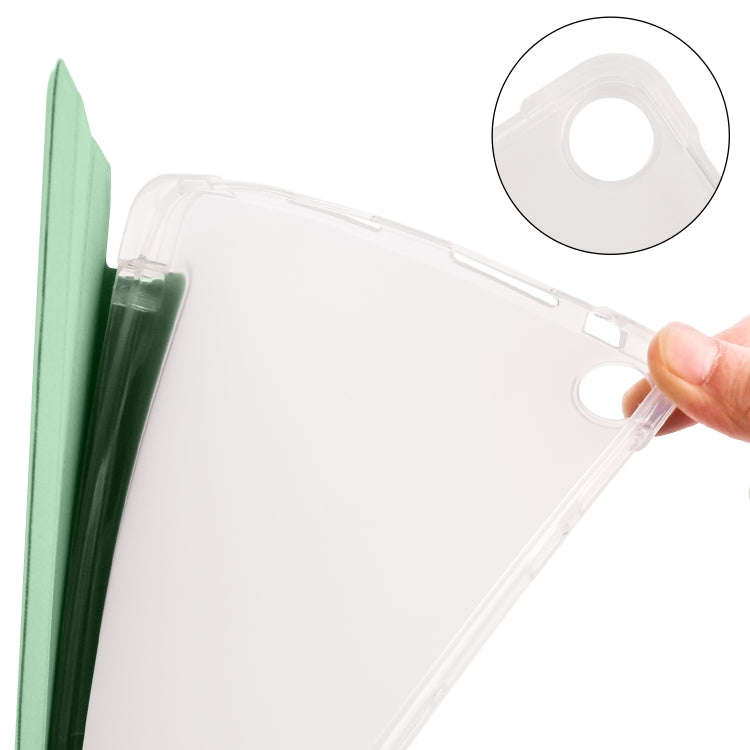 For Huawei MatePad SE 3-folding Transparent TPU Smart Leather Tablet Case with Pen Slot(Matcha Gr...