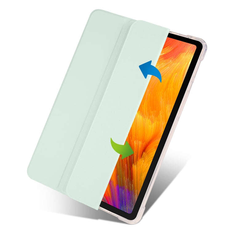 For Huawei MatePad SE 3-folding Transparent TPU Smart Leather Tablet Case with Pen Slot(Light Green)