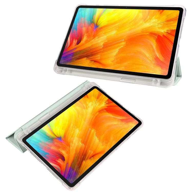 For Huawei MatePad SE 3-folding Transparent TPU Smart Leather Tablet Case with Pen Slot(Light Green)