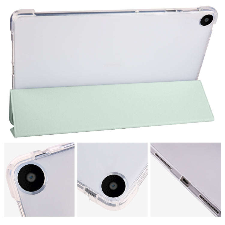 For Huawei MatePad SE 3-folding Transparent TPU Smart Leather Tablet Case with Pen Slot(Light Green)