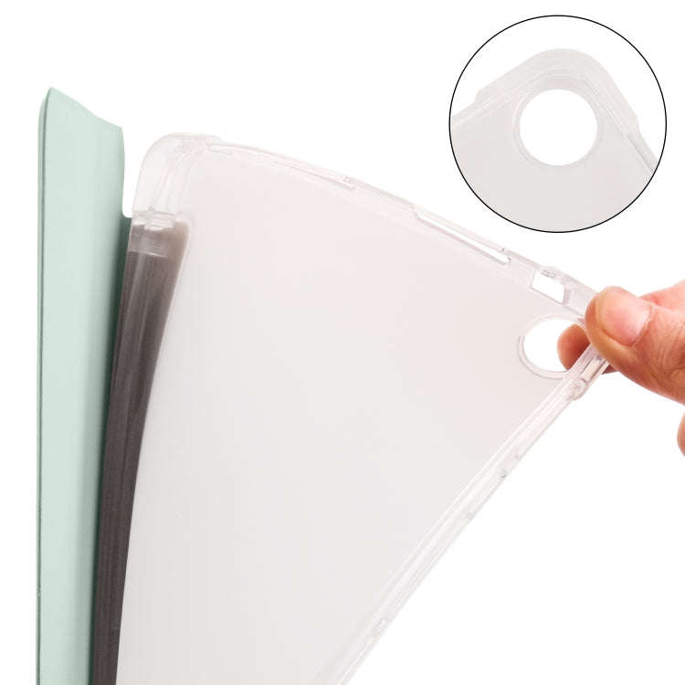 For Huawei MatePad SE 3-folding Transparent TPU Smart Leather Tablet Case with Pen Slot(Light Green)