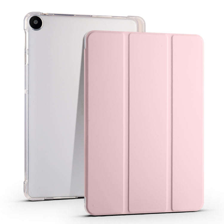 For Huawei MatePad SE 3-folding Transparent TPU Smart Leather Tablet Case with Pen Slot(Pink)