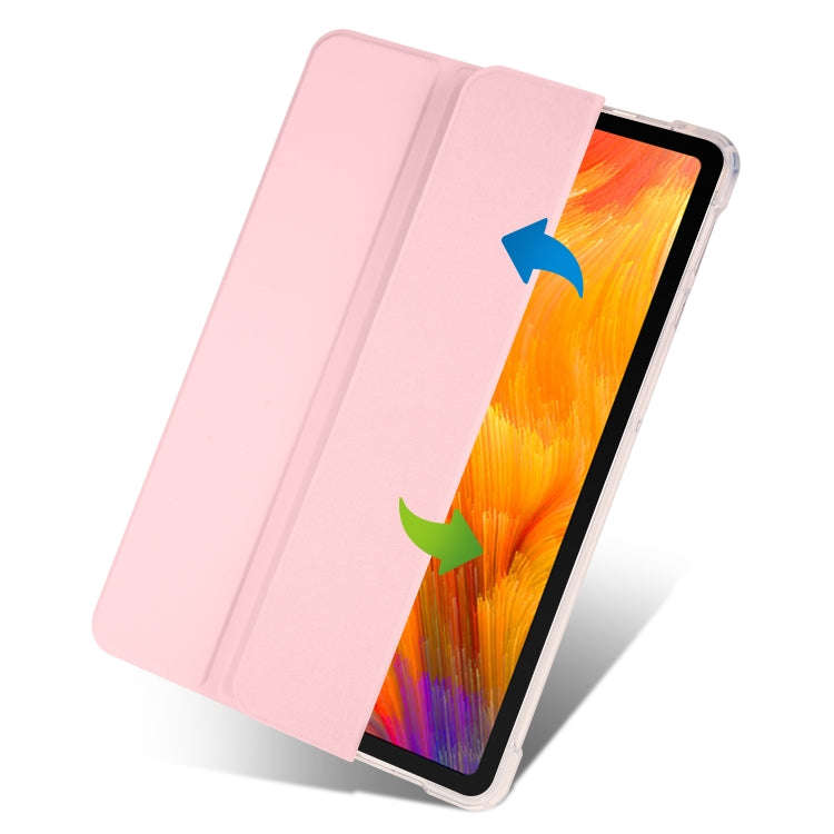 For Huawei MatePad SE 3-folding Transparent TPU Smart Leather Tablet Case with Pen Slot(Pink)