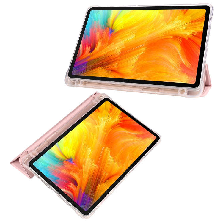 For Huawei MatePad SE 3-folding Transparent TPU Smart Leather Tablet Case with Pen Slot(Pink)