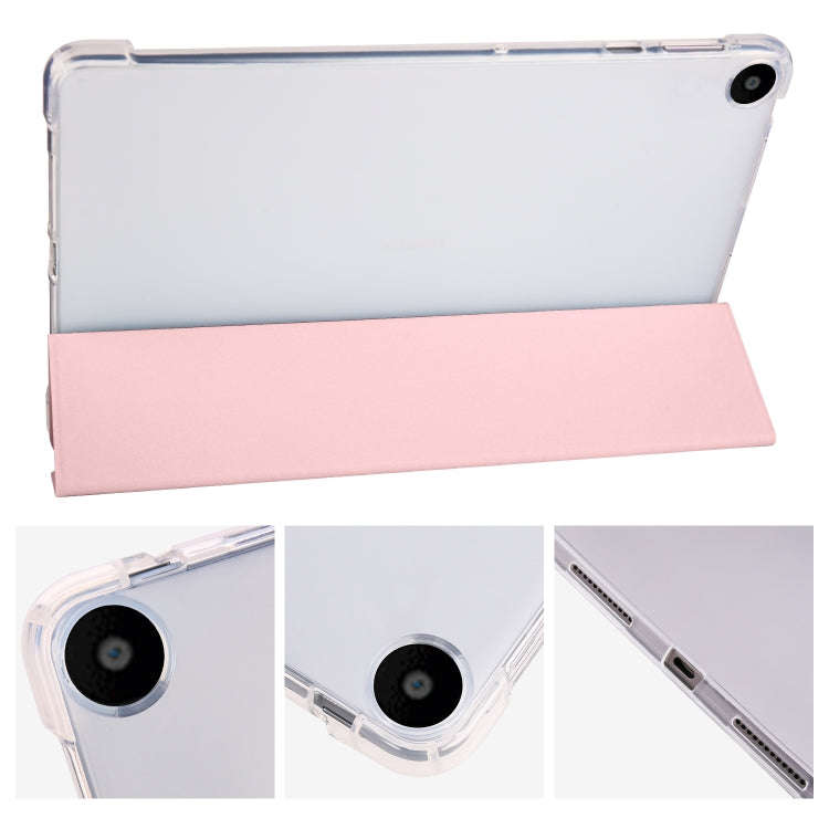 For Huawei MatePad SE 3-folding Transparent TPU Smart Leather Tablet Case with Pen Slot(Pink)